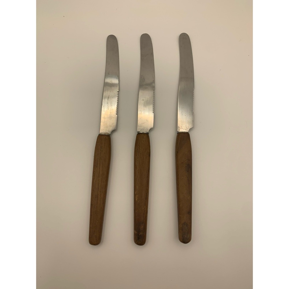 Set of 3 ROSTFREI SOLINGEN Teak Handled Stainless 6 7/8" Fruit Knives